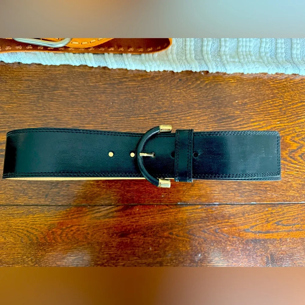 Banana Republic genuine leather wide black belt with gold hardware